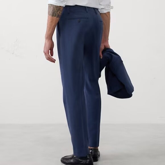 Banana Republic Mens Tailored-Fit Soft Flannel Suit Trousers, Blue, 34x30, EUC - Picture 3 of 3